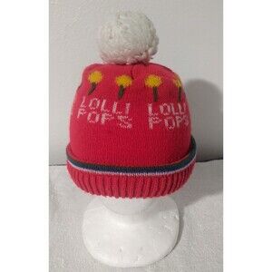Vintage Lollipops Red Colorful White Pom Pom Beanie Candy Hat